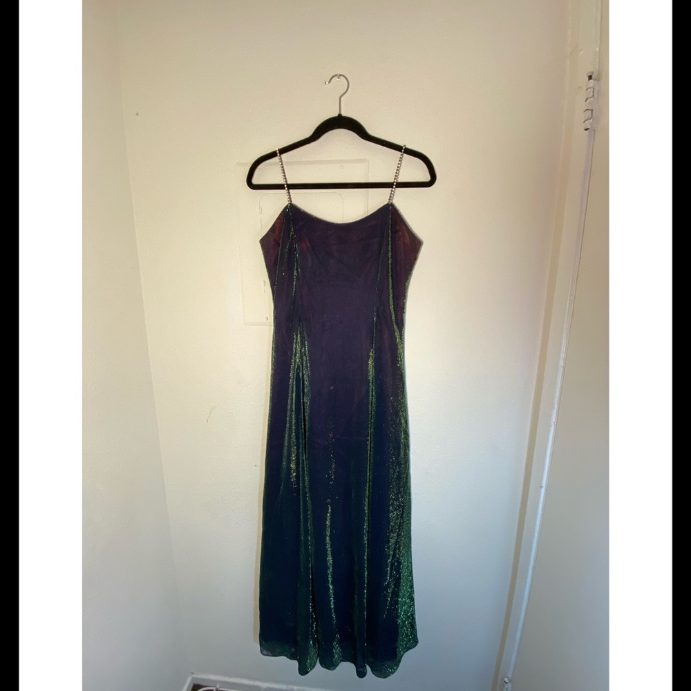 Olive green and purple party dress